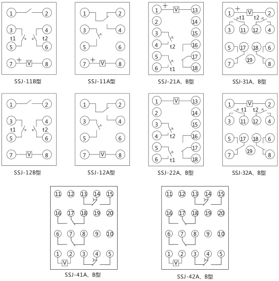 SSJ-12B靜態時間繼電器內部接線及外引接線圖(正視圖)圖片