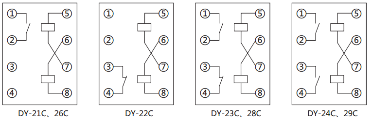 DY-28C電壓繼電器內部接線圖 DY-28C電壓繼電器內部接線圖