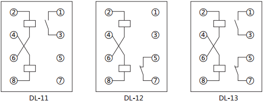 DL-11電流繼電器內部接線及外引接線圖(背視圖)